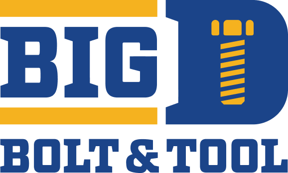 Logo of Big D Bolt & Tool with a large blue "D" featuring a yellow screw inside.