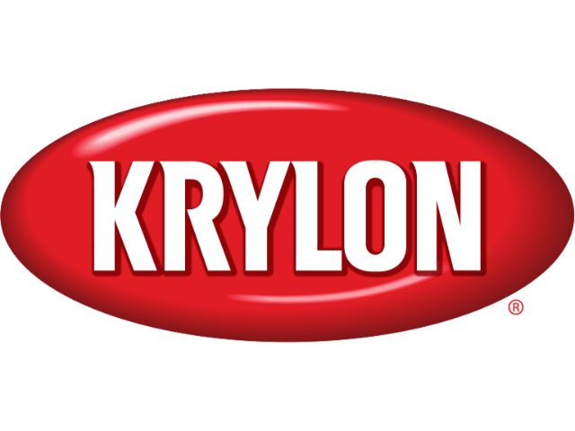 krylon logo featuring bold white lettering on a red, oval shaped background.