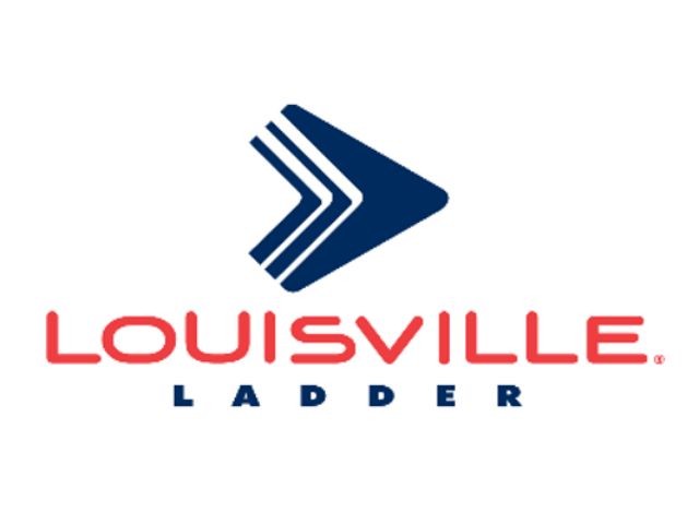 louisville ladder logo featuring a blue geometric arrow design above the company name "louisville ladder" in red and blue text on a white background.