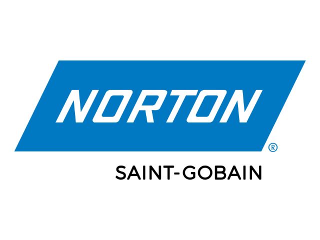 norton logo in white text on a blue parallelogram, with "saint gobain" written in black uppercase letters below.